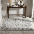 3 X 5 Light Gray And Charcoal Floral Medallion Distressed Washable Area Rug With UV Protection