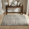 3 X 5 Stone And Coffee Floral Medallion Distressed Washable Area Rug With UV Protection