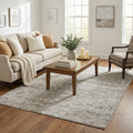 5 X 8 Stone And Coffee Floral Medallion Distressed Washable Area Rug With UV Protection