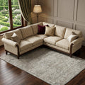 8 X 10 Stone And Coffee Floral Medallion Distressed Washable Area Rug With UV Protection