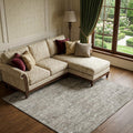 9 X 12 Stone And Coffee Floral Medallion Distressed Washable Area Rug With UV Protection