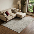 10 X 14 Stone And Coffee Floral Medallion Distressed Washable Area Rug With UV Protection