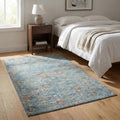 3 X 5 Blue Orange And Gold Floral Medallion Distressed Washable Area Rug With UV Protection