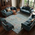 8 X 10 Blue Orange And Gold Floral Medallion Distressed Washable Area Rug With UV Protection