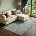 10 X 14 Blue Orange And Gold Floral Medallion Distressed Washable Area Rug With UV Protection