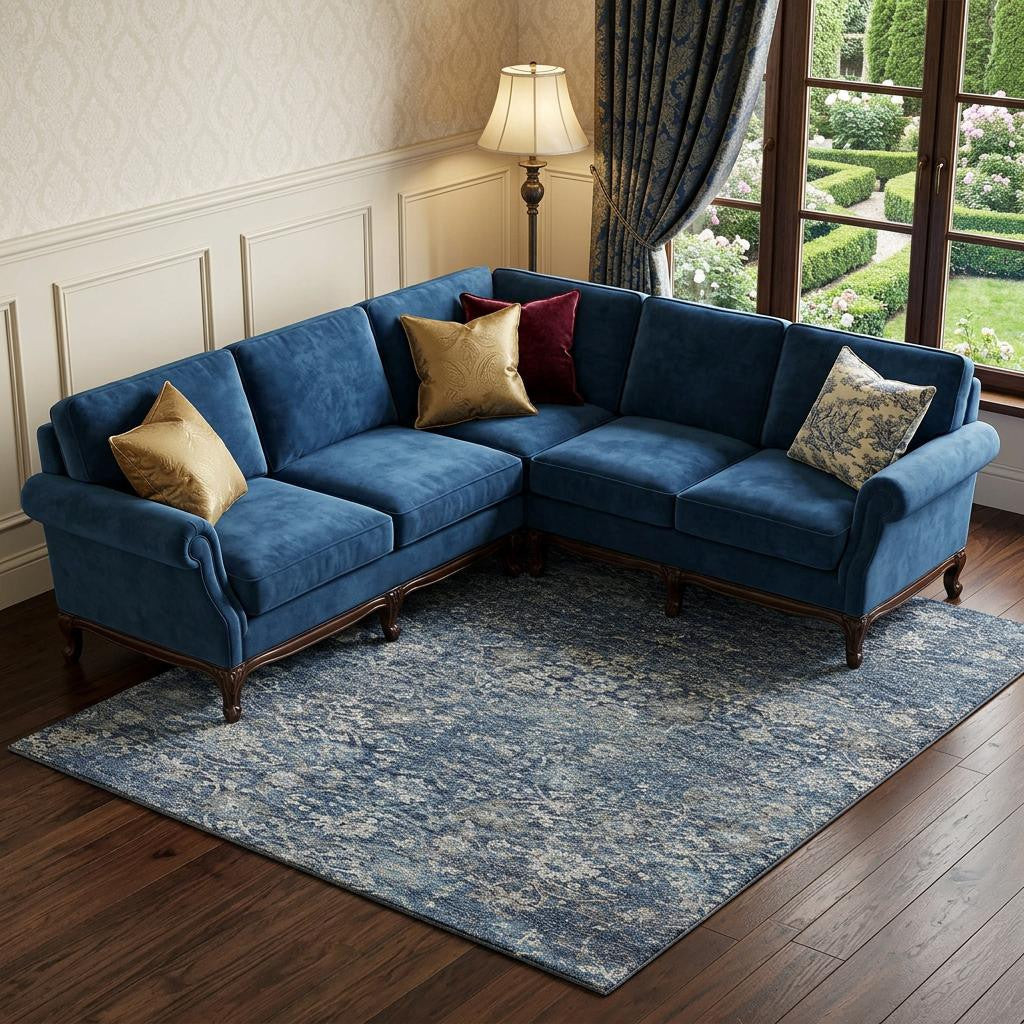 8 X 10 Blue And Gray Floral Medallion Distressed Washable Area Rug With UV Protection