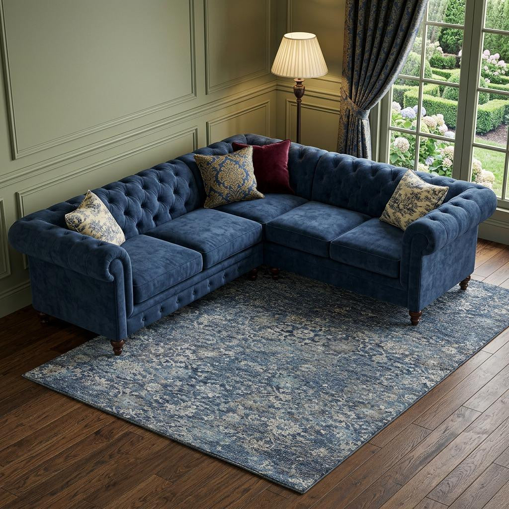 9 X 12 Blue And Gray Floral Medallion Distressed Washable Area Rug With UV Protection