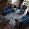 10 X 14 Blue And Gray Floral Medallion Distressed Washable Area Rug With UV Protection