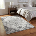 3 X 5 Light Gray Ivory And Gold Floral Medallion Distressed Washable Area Rug With UV Protection