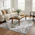 5 X 8 Light Gray Ivory And Gold Floral Medallion Distressed Washable Area Rug With UV Protection