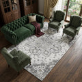 9 X 12 Light Gray Ivory And Gold Floral Medallion Distressed Washable Area Rug With UV Protection