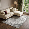 10 X 14 Light Gray Ivory And Gold Floral Medallion Distressed Washable Area Rug With UV Protection