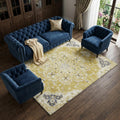 9 X 12 Gold Ivory And Blue Floral Medallion Distressed Washable Area Rug With UV Protection