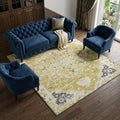 10 X 14 Gold Ivory And Blue Floral Medallion Distressed Washable Area Rug With UV Protection