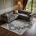 9 X 12 Graphite Gold And Charcoal Floral Medallion Distressed Washable Area Rug With UV Protection