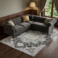 10 X 14 Graphite Gold And Charcoal Floral Medallion Distressed Washable Area Rug With UV Protection