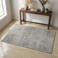 3 X 5 Ash Gray Brown And Ivory Floral Medallion Distressed Washable Area Rug With UV Protection