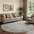 8 Ash Gray Brown And Ivory Floral Medallion Distressed Washable Round Rug With UV Protection