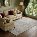 8 X 10 Ash Gray Brown And Ivory Floral Medallion Distressed Washable Area Rug With UV Protection