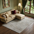 10 X 14 Ash Gray Brown And Ivory Floral Medallion Distressed Washable Area Rug With UV Protection