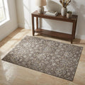 3 X 5 Taupe Ivory And Gold Floral Medallion Distressed Washable Area Rug With UV Protection