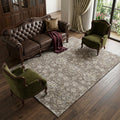 8 X 10 Taupe Ivory And Gold Floral Medallion Distressed Washable Area Rug With UV Protection