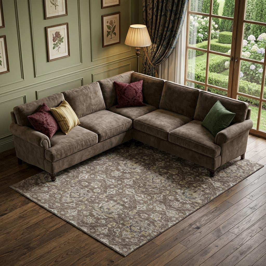 10 X 14 Taupe Ivory And Gold Floral Medallion Distressed Washable Area Rug With UV Protection