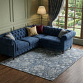 8 X 10 Blue And Ivory Floral Medallion Distressed Washable Area Rug With UV Protection