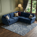 10 X 14 Blue And Ivory Floral Medallion Distressed Washable Area Rug With UV Protection