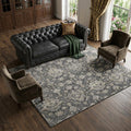 9 X 12 Graphite Ivory And Gold Floral Medallion Distressed Washable Area Rug With UV Protection