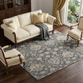 10 X 14 Graphite Ivory And Gold Floral Medallion Distressed Washable Area Rug With UV Protection