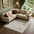 9 X 12 Linen And Ivory Floral Medallion Distressed Washable Area Rug With UV Protection