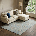 8 X 10 Persian Blue Coffee And Ivory Floral Medallion Distressed Washable Area Rug With UV Protection