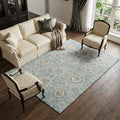 10 X 14 Persian Blue Coffee And Ivory Floral Medallion Distressed Washable Area Rug With UV Protection