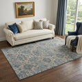 5 X 8 Denim Blue And Gray Floral Medallion Distressed Washable Area Rug With UV Protection