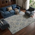 9 X 12 Denim Blue And Gray Floral Medallion Distressed Washable Area Rug With UV Protection