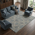 10 X 14 Denim Blue And Gray Floral Medallion Distressed Washable Area Rug With UV Protection
