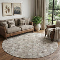 8 Gray Ivory And Beige Geometric Washable Round Rug With UV Protection