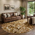 8 Brown Ivory And Beige Geometric Washable Round Rug With UV Protection