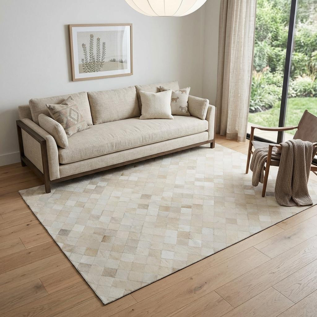 5 X 8 Ivory And Gray Diamond Washable Area Rug With UV Protection