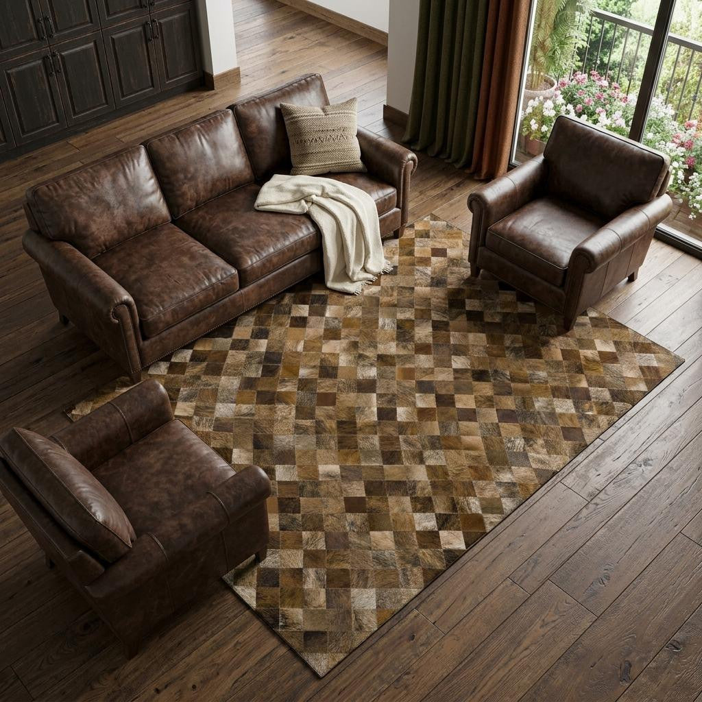 10 X 14 Beige Brown And Coffee Cowhide Print Washable Area Rug With UV Protection
