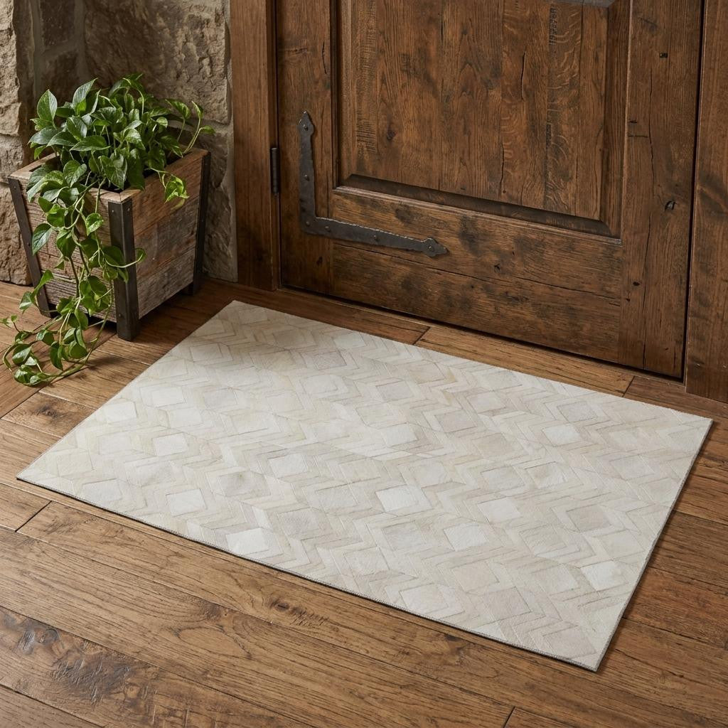3 X 5 Gray And Ivory Geometric Washable Area Rug With UV Protection