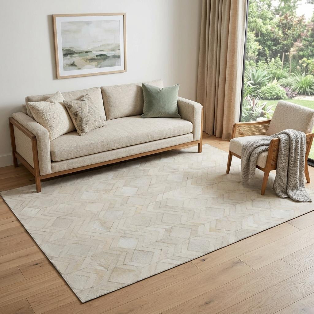 5 X 8 Ivory And Gray Geometric Washable Area Rug With UV Protection