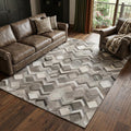 8 X 10 Gray Ivory And Black Geometric Washable Area Rug With UV Protection