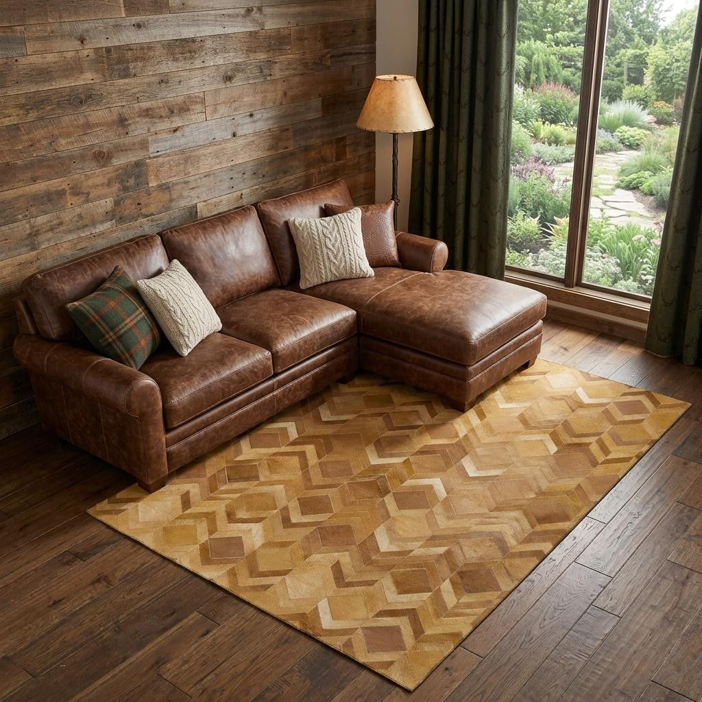9 X 12 Brown Ivory And Beige Geometric Washable Area Rug With UV Protection