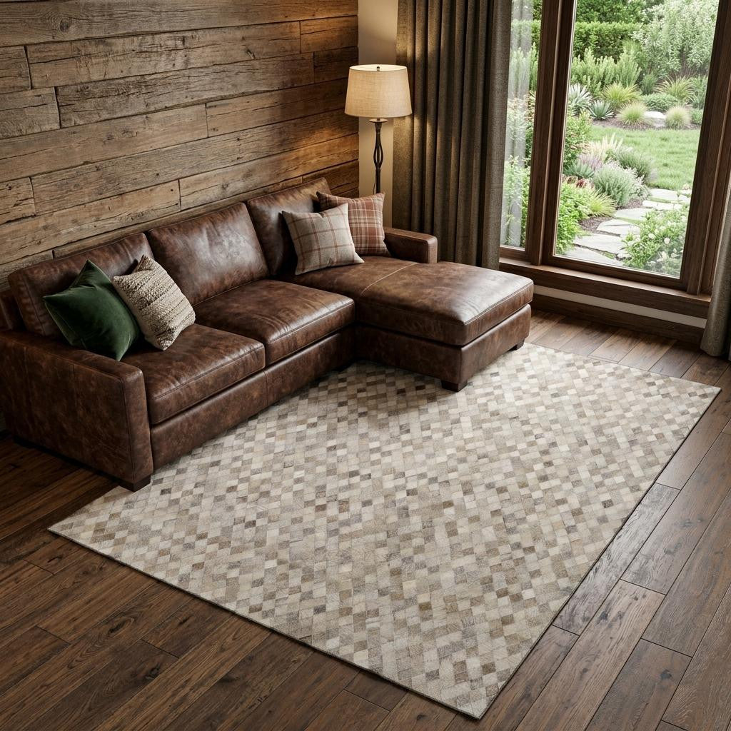9 X 12 Beige Gray And Ivory Diamond Washable Area Rug With UV Protection