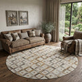 8 Gray Brown And Ivory Diamond Washable Round Rug With UV Protection