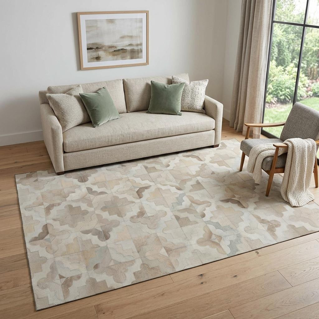 5 X 8 Ivory Beige And Gray Diamond Washable Area Rug With UV Protection