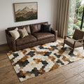 5 X 8 Black Brown And Ivory Geometric Washable Area Rug With UV Protection