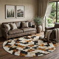 8 Black Brown And Ivory Geometric Washable Round Rug With UV Protection